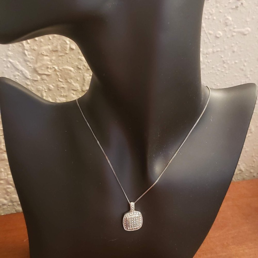 Silver necklace with square crystal pendant